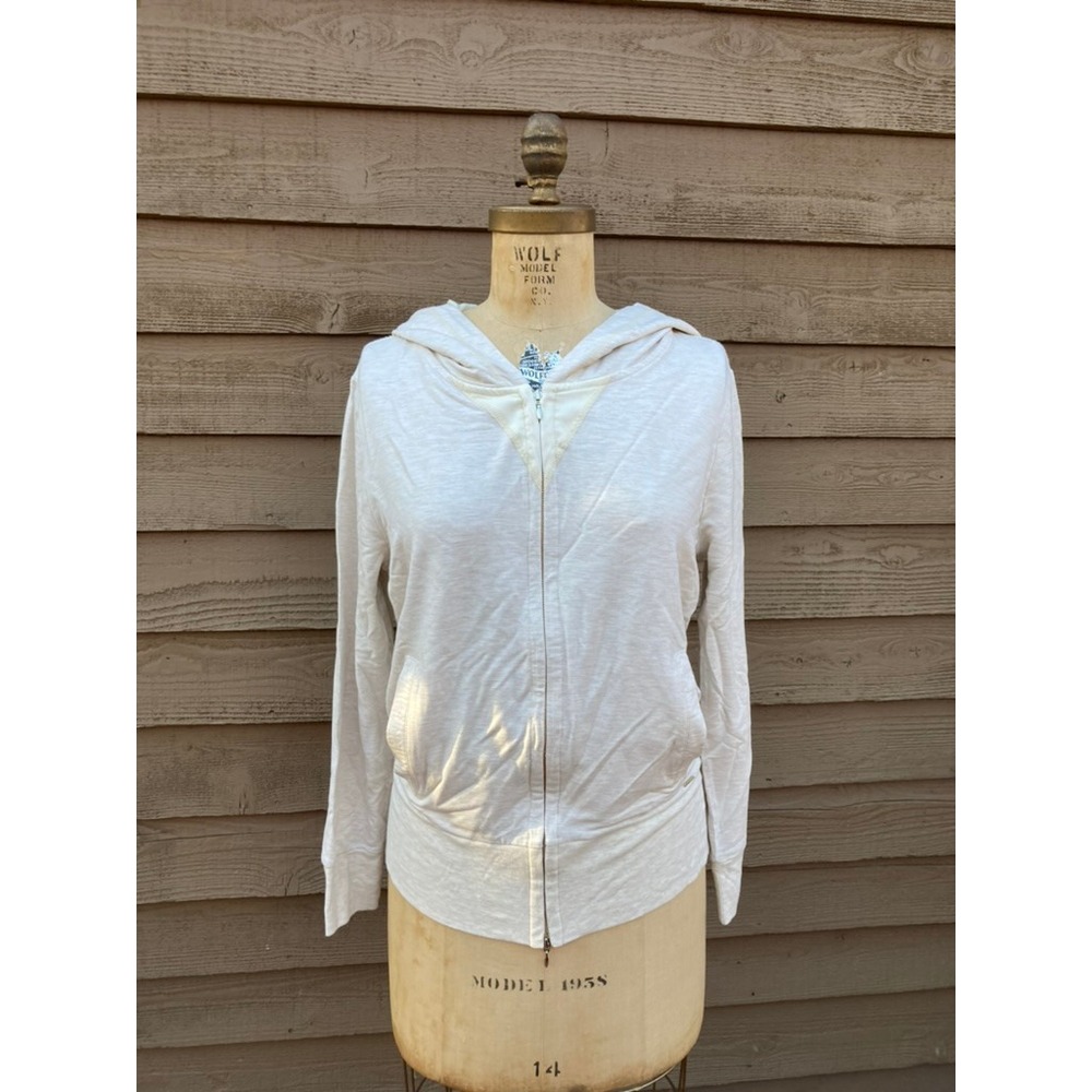 Woolrich John Rich & Bros Women Luxury Fleece Hoodie Zip Up Cream White L NEW